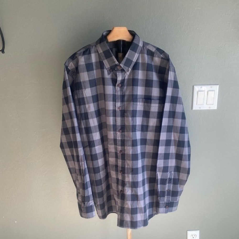 Lee Mens XL Regular Fit Stretch Buffalo Plaid Button Down Shirt‎ Grey Black
